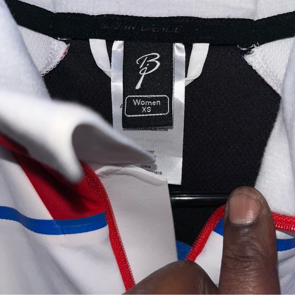 White and Red Jacket with Blue Accents - Picture 3 of 4